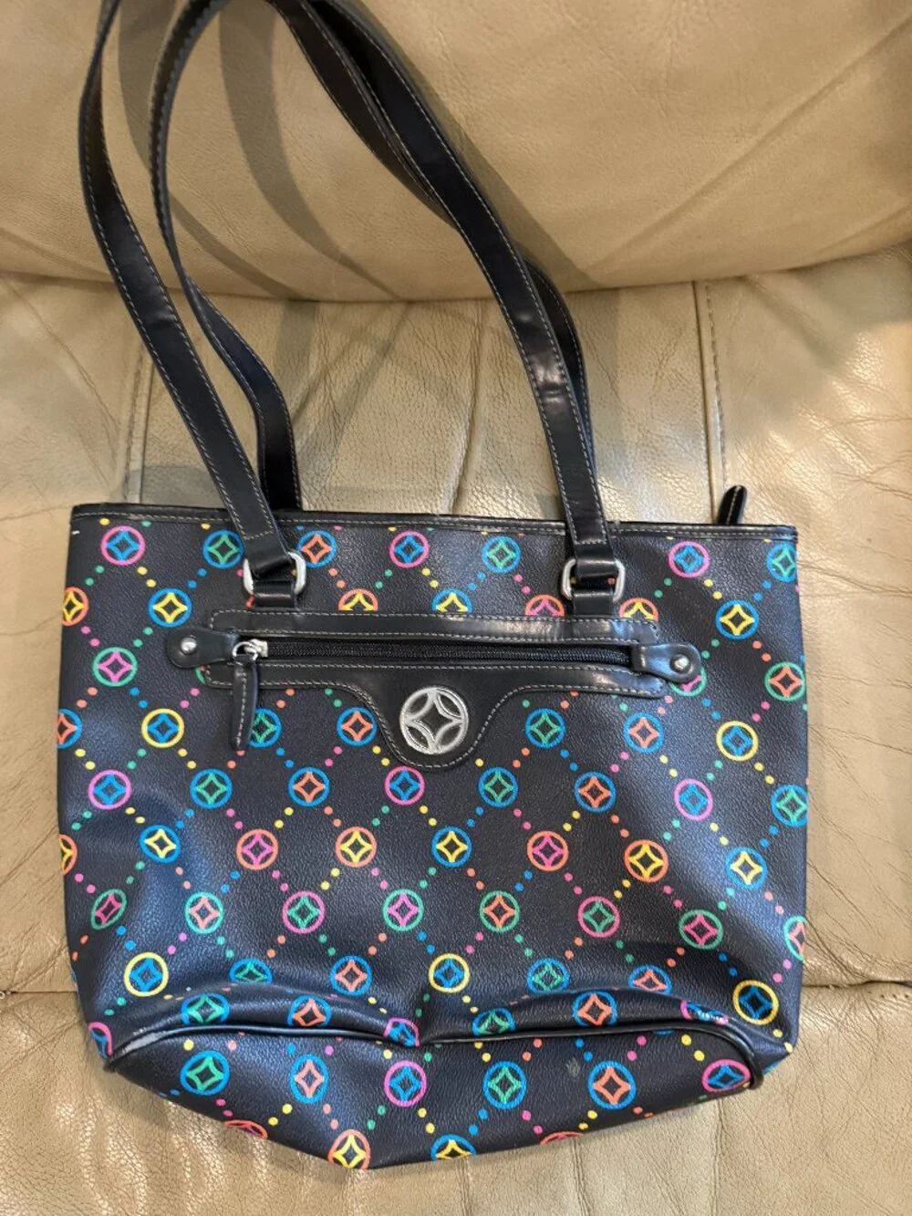 Multi-Color Neon Geometric Pattern Shoulder Tote Bag